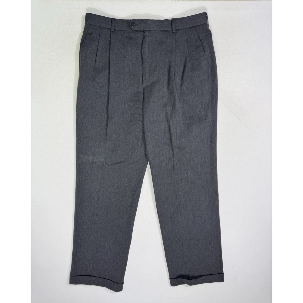 Zanella Bennett Dress Pants Mens 34x30 Grey Wool Pleated Cuffed Italy Designer
